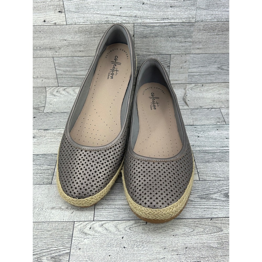 Clarks Collection Bronze Metallic Leather Perforated Espadrille Flats Women 9.5M